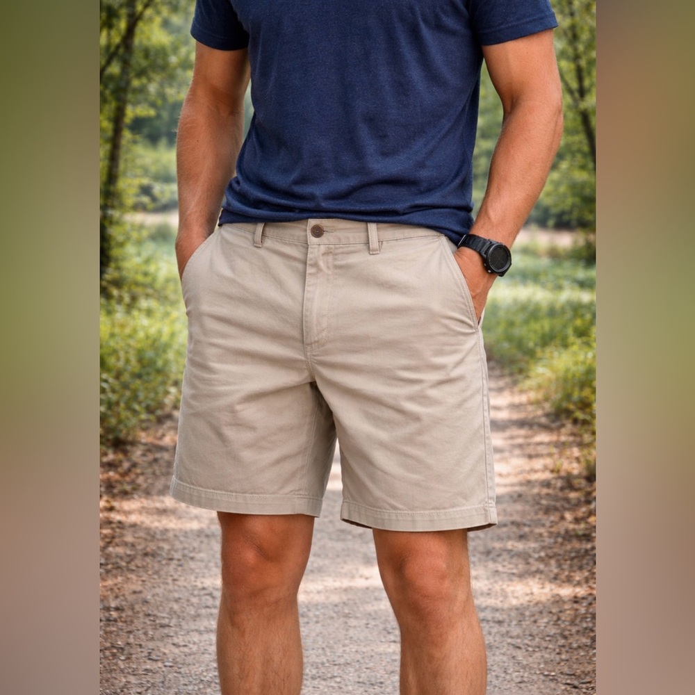 Lands’ End Mens Khaki Shorts 36 Classic Fit Cotton Casual Golf Summer